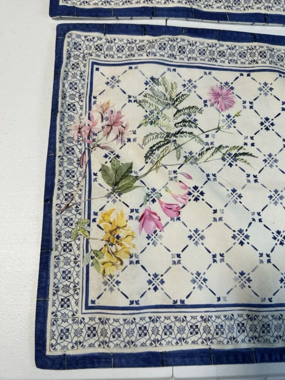 Maison D Hermine Set Of Three Fabric Placemats Faience Country Blue Floral 14x19